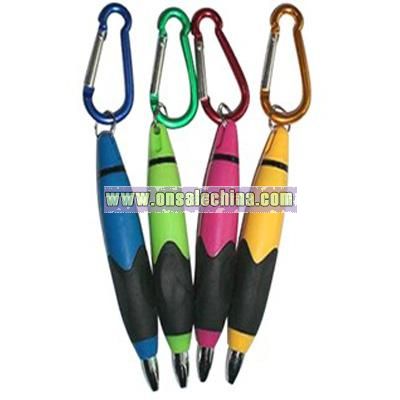 Plastic ballpoint pen with carabiner