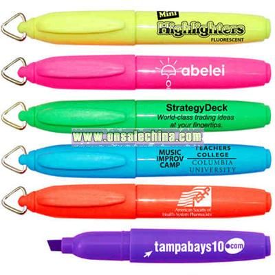 Mini fluorescent barrel highlighter with removable key chain clip