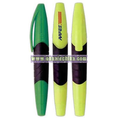 Chisel tip highlighter with pocket clip and rubber grip
