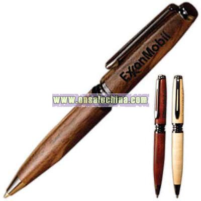 Coil ring wood twist action ballpoint pen
