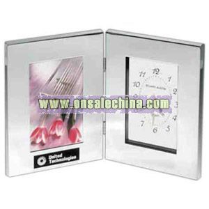 Polished silver aluminum Combination clock and photo frame