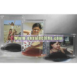 Crystal clear acrylic  photo frame with leather stand