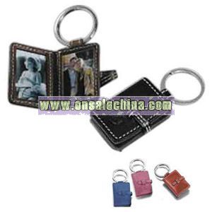 Leather photo frame key fob with metal split ring