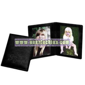 Black cowhide leather double photo frame