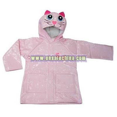 Cat In Raincoat. Kid#39;s Pink Kitty Cat Raincoat