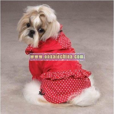 Dog Coat - Polka Dots & Ruffles Red Dog Raincoat