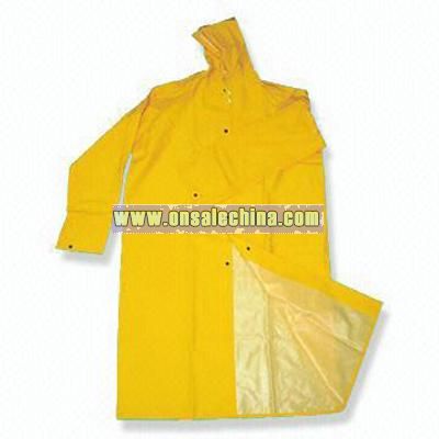 Industrial Long Raincoat with Attached Hood