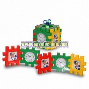 Puzzle Desk Clock with Pen Holder and Photo Frame