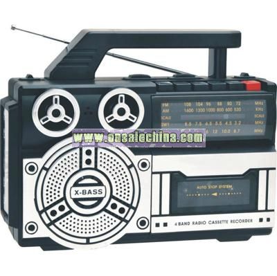 Professional Silver Multi-Functions Portable Radio Cassette Recorder With Torch