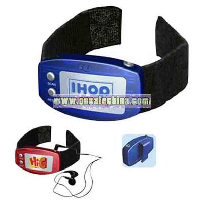 Deluxe arm band FM scanner with belt clip and earbuds
