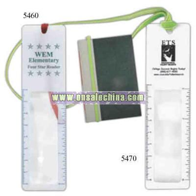 Bookmark red tassel with 3X magnifier Fresnel lens and English and metric scales