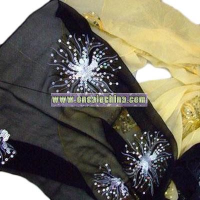 Silk Scarfwith Embroidered and Sequins