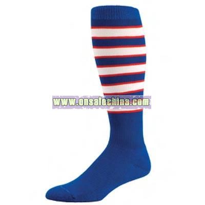 Repeat stripe pattern heel and toe style football socks