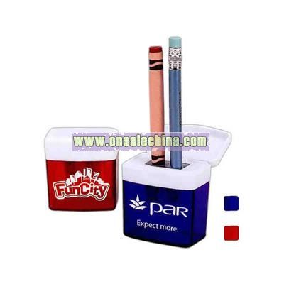 Translucent crayon and pencil sharpener with white top