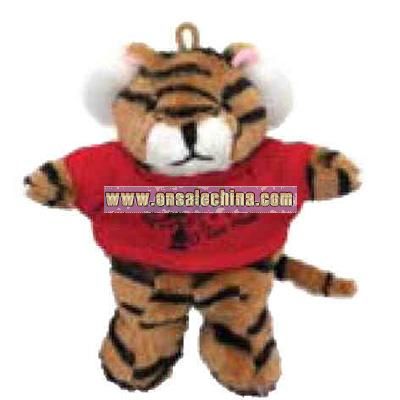 Small stuffed plush tiger with key ring