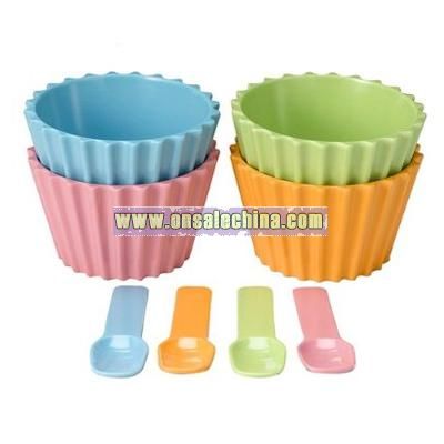 Set of 4 Ice Cream Cups with Spoons