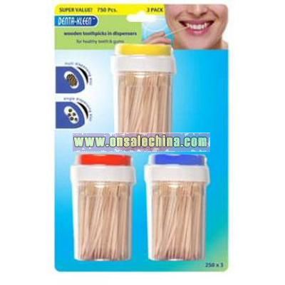 Wholesale 3 Pack Wooden Toothpicks in Dispenser