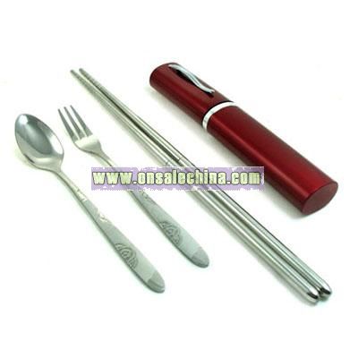 Portable Cutlery Set(Folding Chopsticks + spoon + fork)