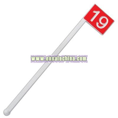 Plastic cocktail stirrer with 19th hole