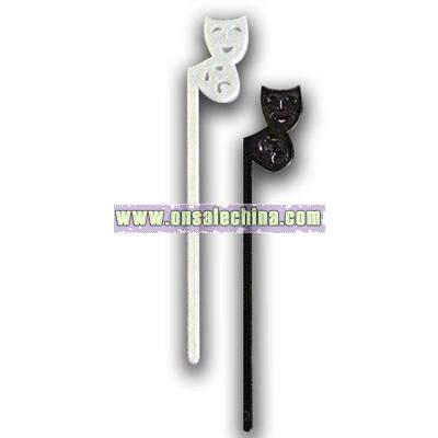 Plastic cocktail stirrer with drama mask top