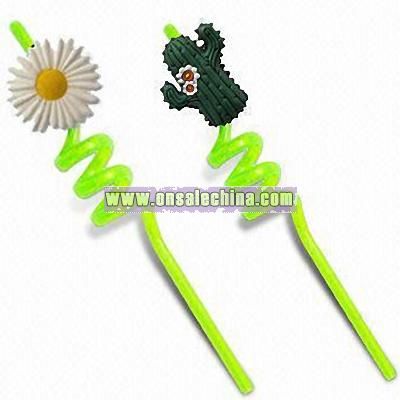 Curly Drinking Straw with Flower