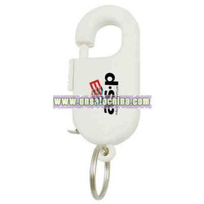 Retractable tape measure with spring clip and split ring