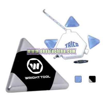 Triangular tool kit with tape measure and 2 screwdrivers