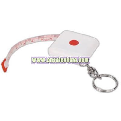 Key chain with cloth tape measure and square plastic case