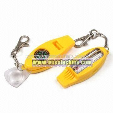 Survival Whistle with Keychain and Compass and Thermometer