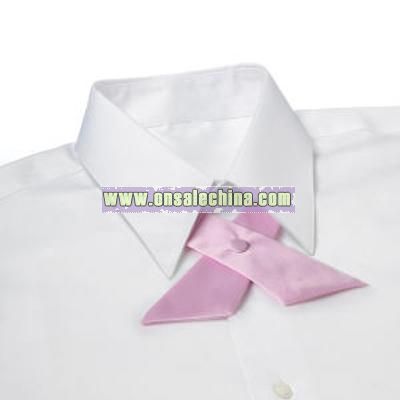 Pink - Blank polyester satin crossover covered button snap tie.