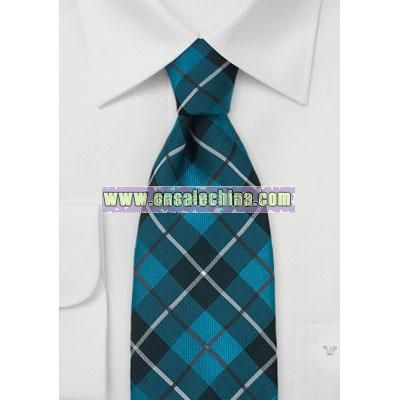 Teal and Gray Tartan Check Tie