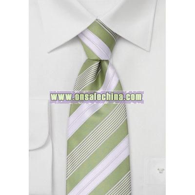 Striped Kids Tie in Lime-Green and White