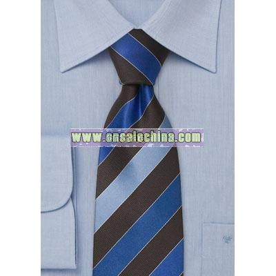 Brown and blue striped silk tie