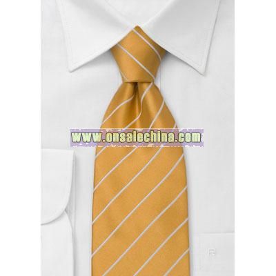 Orange tie with white stripes