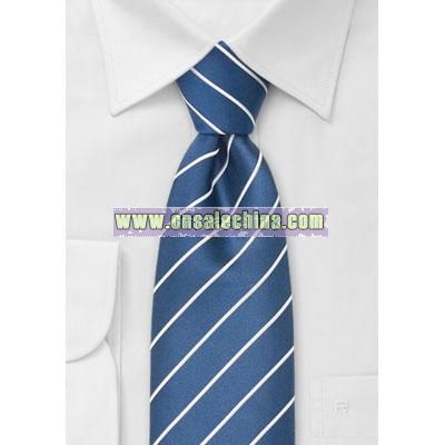 Royal blue necktie with fine white stripes