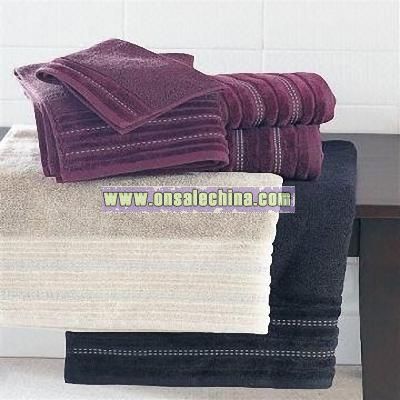 Bath Towel with Decorative Sheared Stitch Border