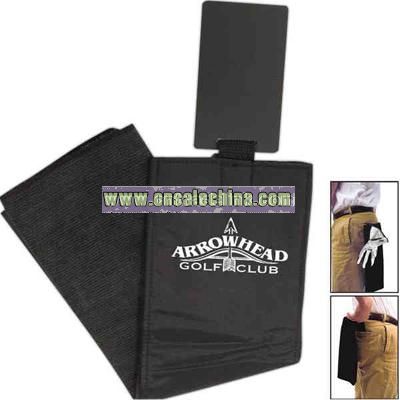 Golf towel that slides in and out of pocket with ease