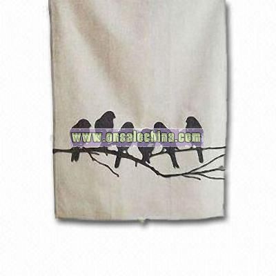 White Hand Towel with Bird Design