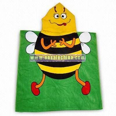 Hooded Beach Towel in Bee Desgin for Children