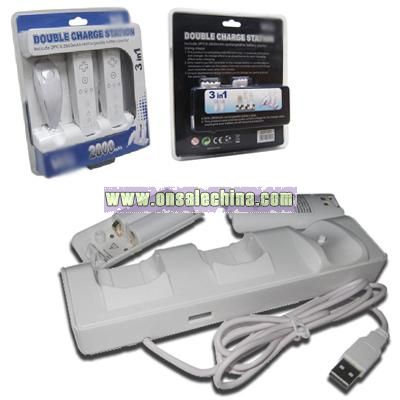 3 In 1 Double Charger Station for Wii Controller Video Game Accessories