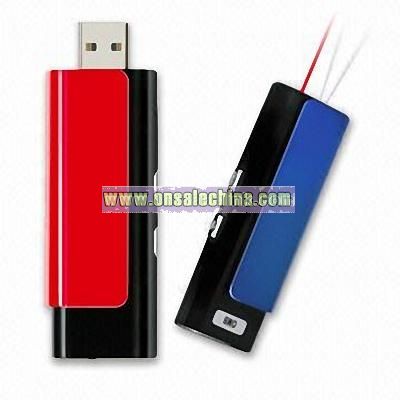 USB Flash Drive with Laser Pointer, LED Torch, and Auto Rechargeable Battery