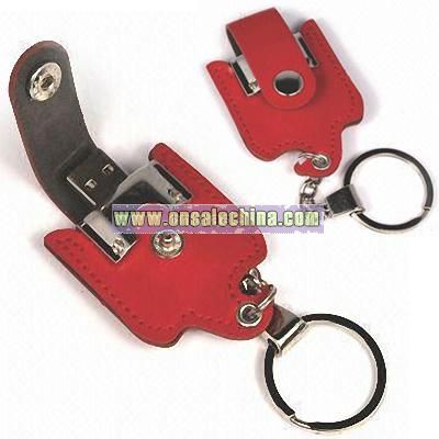 Leather USB Flash Drive with Keychain