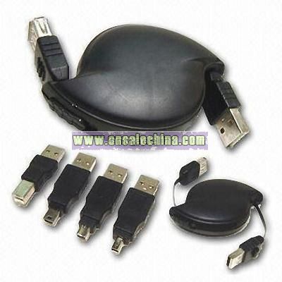 Retractable USB Cable with Four USB Plug Adapter