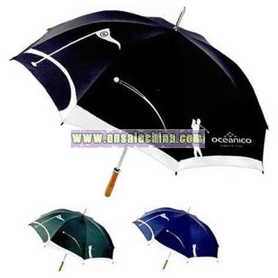 Golf umbrella with metal shaft and wooden handle