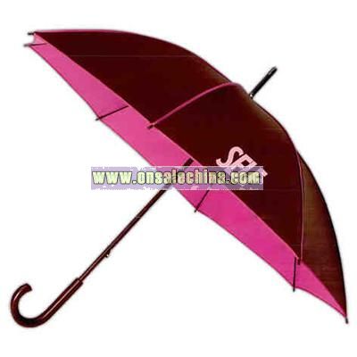 Brown wood shaft and curved wood handle umbrella