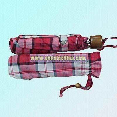 3-section Tartan Umbrella with Metal Shaft and Frame