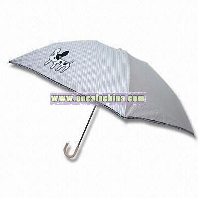 Embroidered Umbrella with Wicker Hook Handle