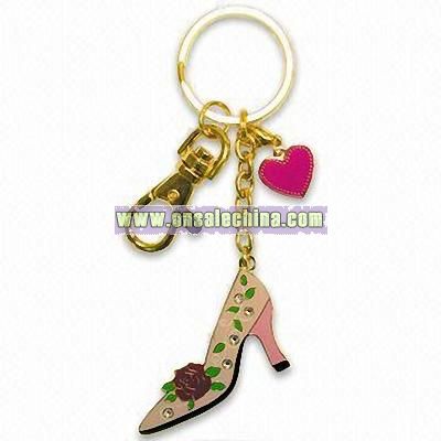 Keychain with Lady's Shoe and Heart Design