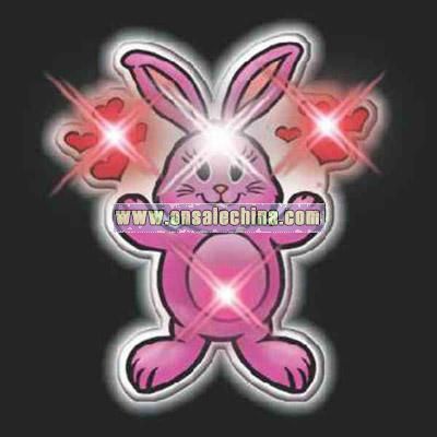 Printed bunny with hearts flashing pin