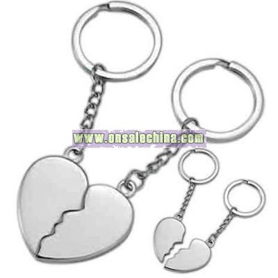 Two-piece silver broken heart key ring